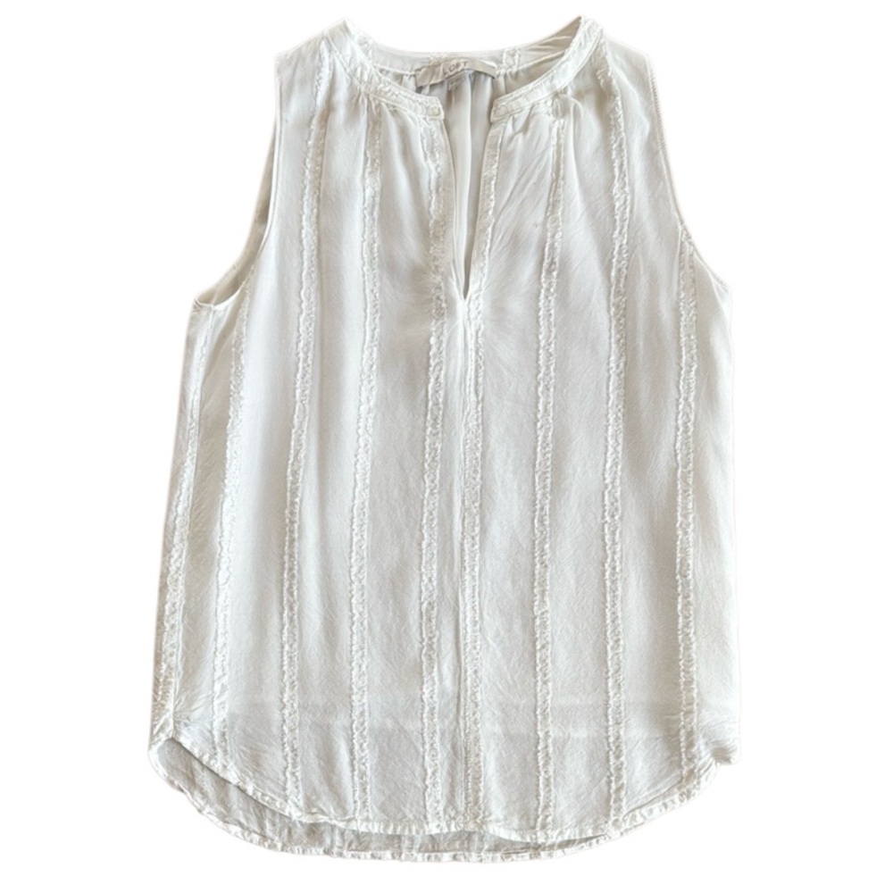 LOFT SLEEVELESS KEYHOLE LIGHTWEIGHT LINED TANK TEXTURED STRIPES WHITE SIZE XS